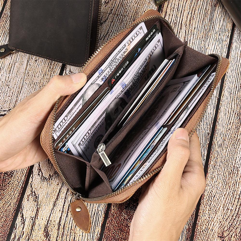 Wallets Genuine Leather Long Style Wallets With Zip - Mens