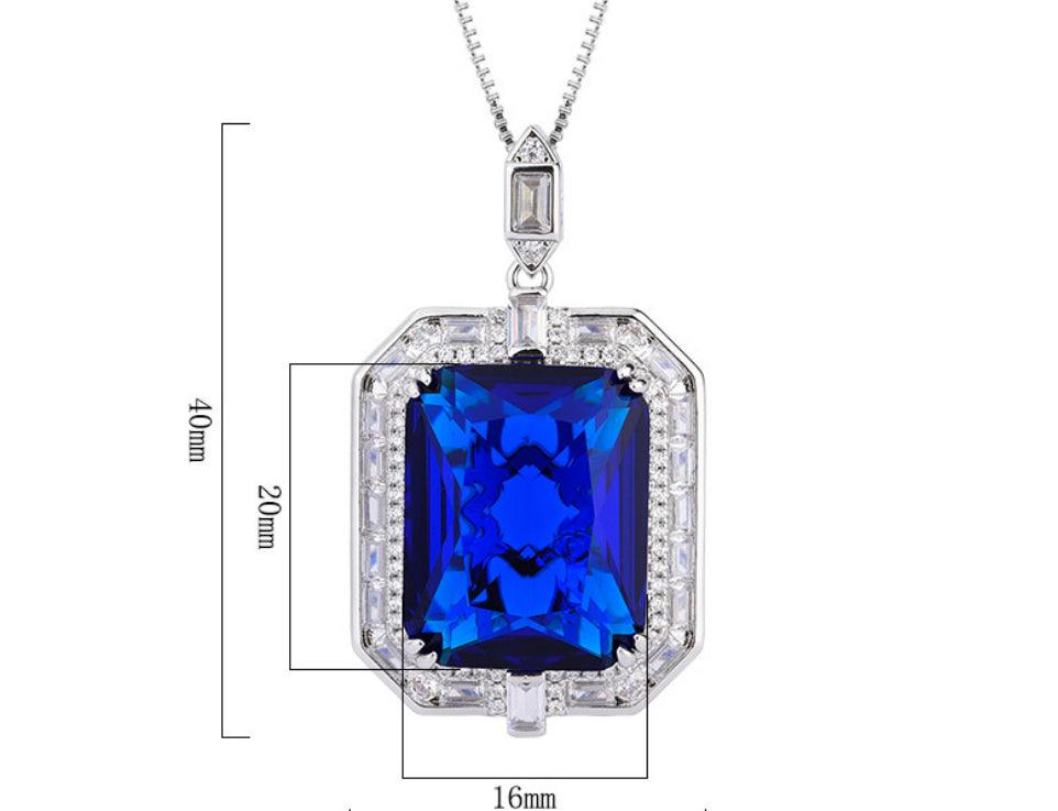 Adorable Stunning Sapphire Diamond Square Pendant Necklace