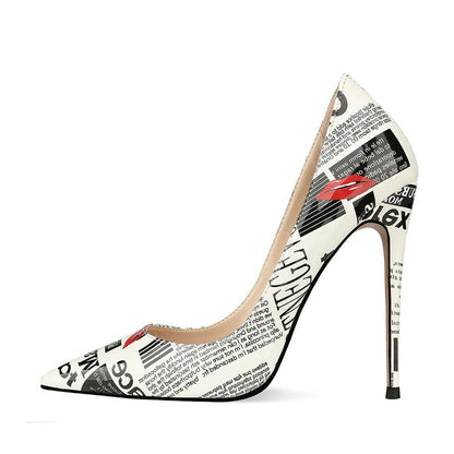 Ladies Unique 12cm Graffiti Pointed Toe Stiletto Heels