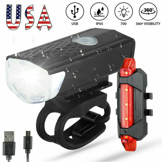 Bicycle Headlight Bike Rear Front Lamp Rainproof USB Rechargeable LED