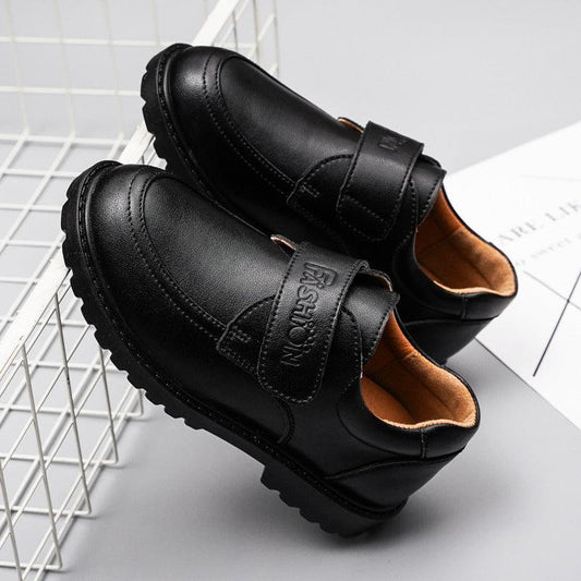 Boys Black Leather Shoes- Velcro