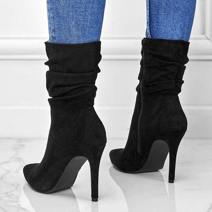 Ladies Pointed Toe Stiletto Heel Ankle Boots Side Zipper