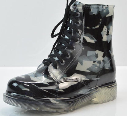 Ladies Summer Transparent Floral Rain Martin Boots