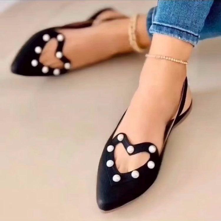 Ladies Love Shoes Pearls Pointed Toe-Flats