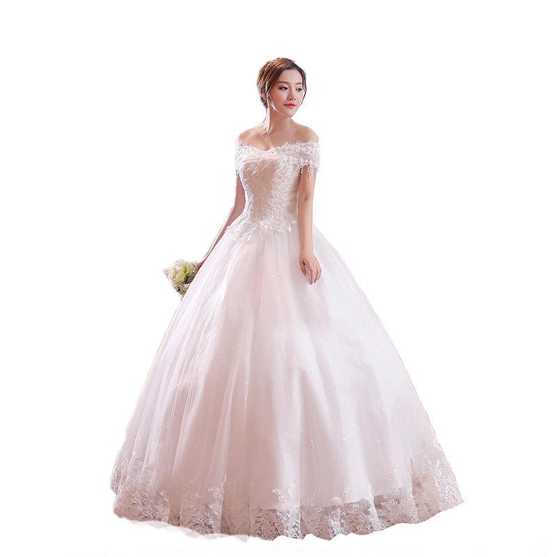 Breath-taking Wedding Ball Gown Puff Skirt Dress With Beautiful Lace Shoulder Covering