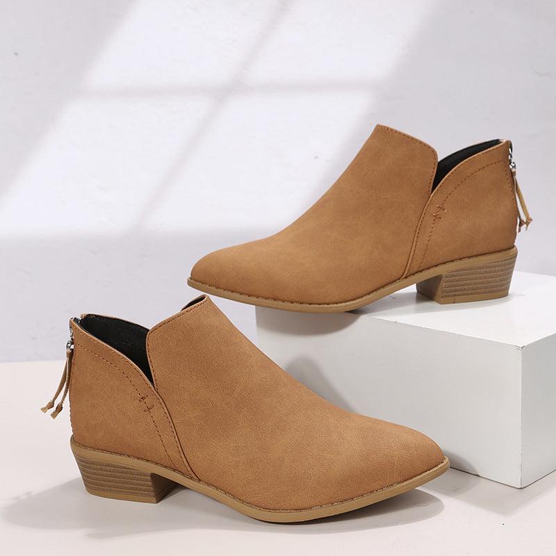 Ladies Chunky Heel Boots For V-Cut Out