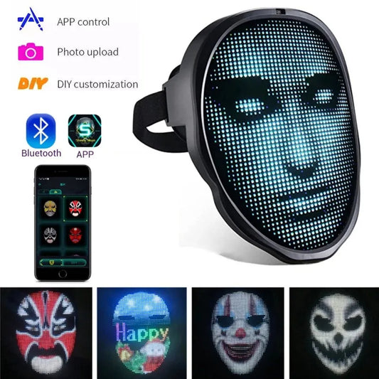 Halloween Face Masks Full Colour LED Luminous Changing Mask- Silicone - Party Bar Props