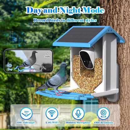 Smart Bird Feeder With Camera,Solar-Powered WiFi 4MP Live Camera,AI Identify,Auto Capture & Motion Detection