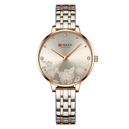 Quartz Watch Elegant Steel Belt Flower - Ladies