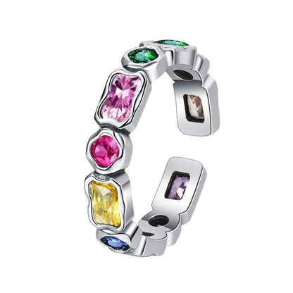 Sterling Silver Colour Gems Matching Geometric Ring