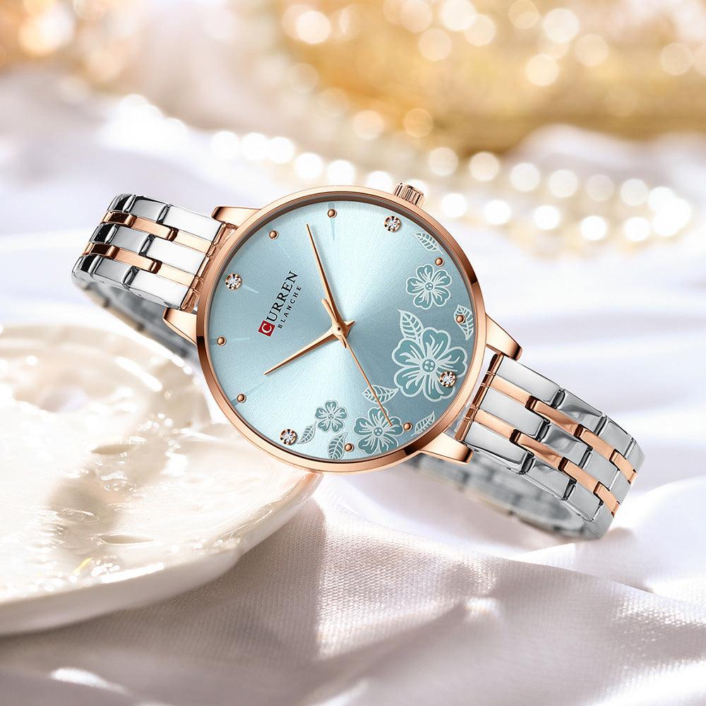 Quartz Watch Elegant Steel Belt Flower - Ladies