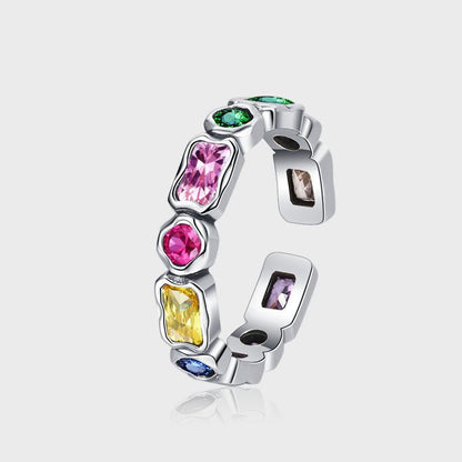 Sterling Silver Colour Gems Matching Geometric Ring