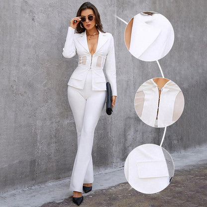 Ladies Stylish Deep V Trouser Suit