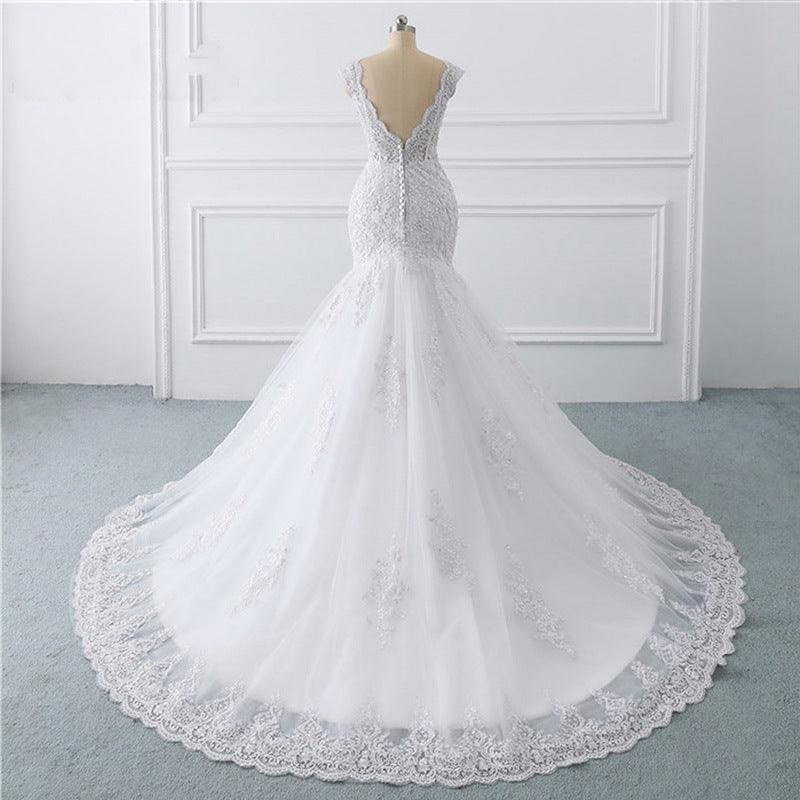 Gorgeous Detailed Body V-Neck Mermaid Style - Light French Retro Wedding Dress & Trailing Luxury Sen