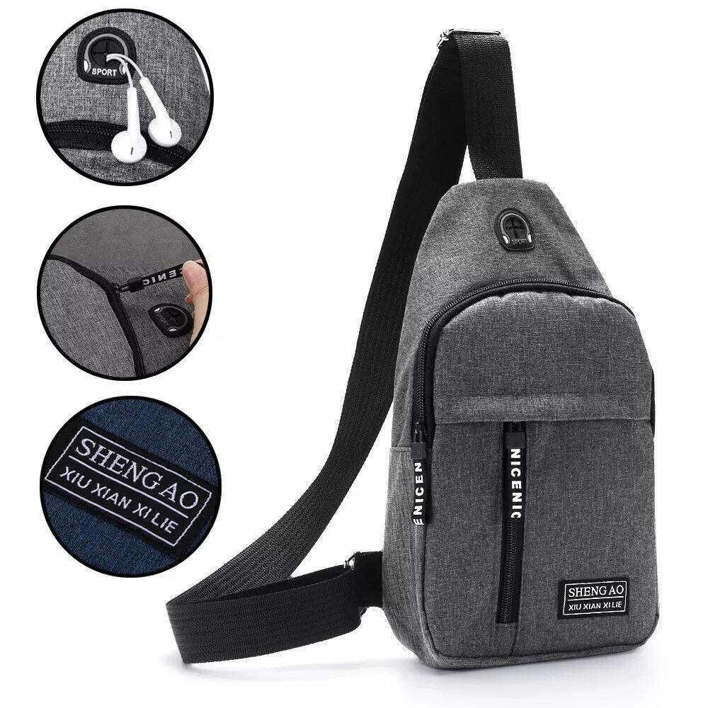 Mens Sling Bag Cross Body Handbag Chest Bag Shoulder Pack Sports Travel Backpack Grey