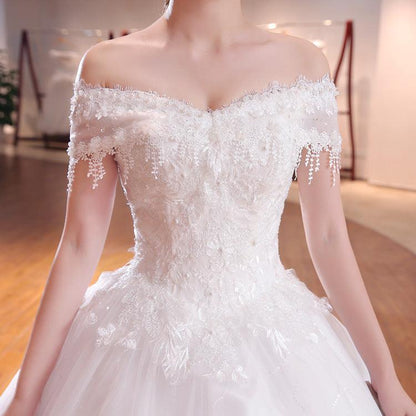 Breath-taking Wedding Ball Gown Puff Skirt Dress With Beautiful Lace Shoulder Covering