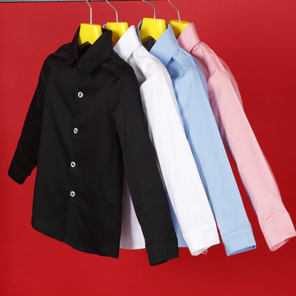 Boys' Solid Colour Shirt- Long Sleeved Cotton Shirt Fleece Padded Clothes