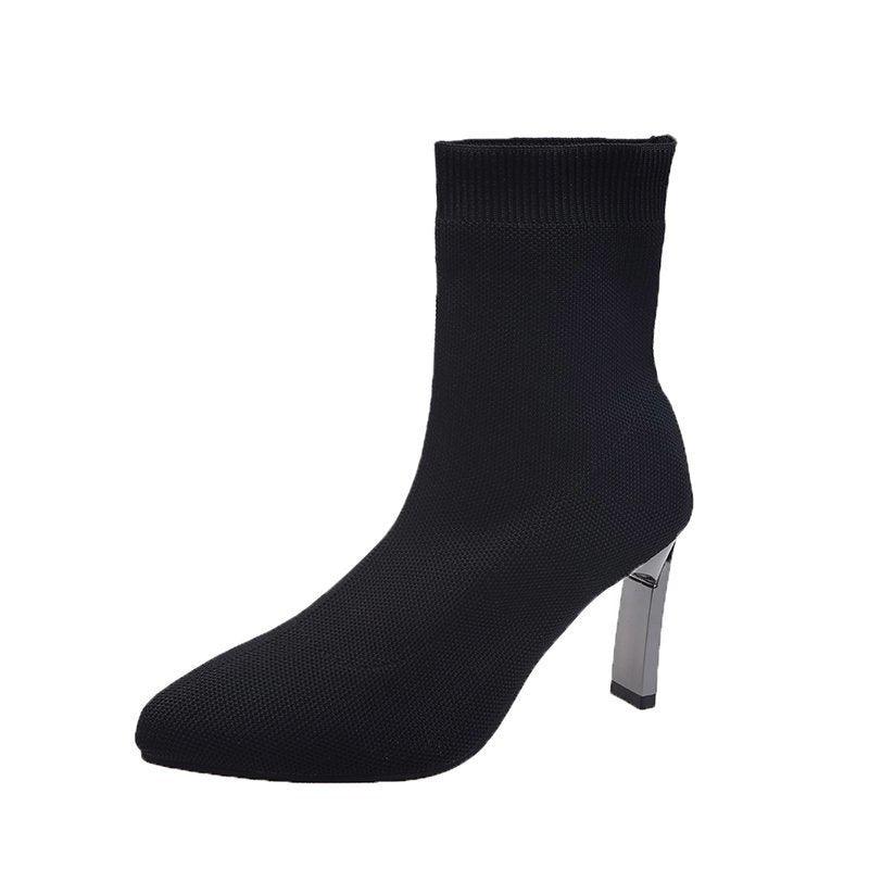 Ladies Pointed Toe Sock Boot Shoes