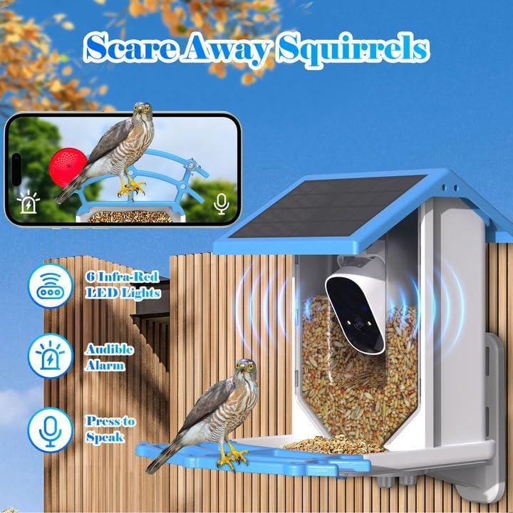 Smart Bird Feeder With Camera,Solar-Powered WiFi 4MP Live Camera,AI Identify,Auto Capture & Motion Detection