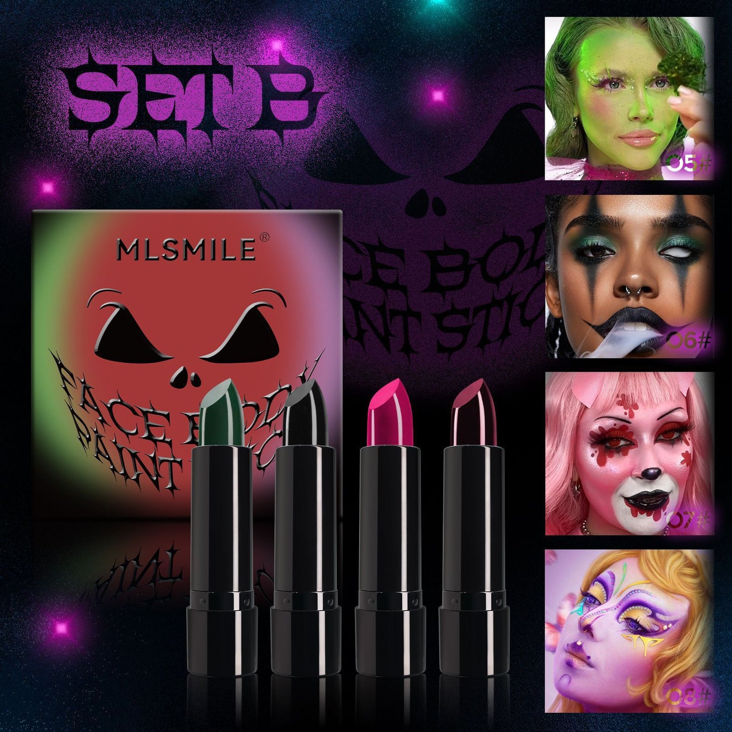 Halloween 8 Colours  Body Paint Cosmetics Lipstick .Set of 4