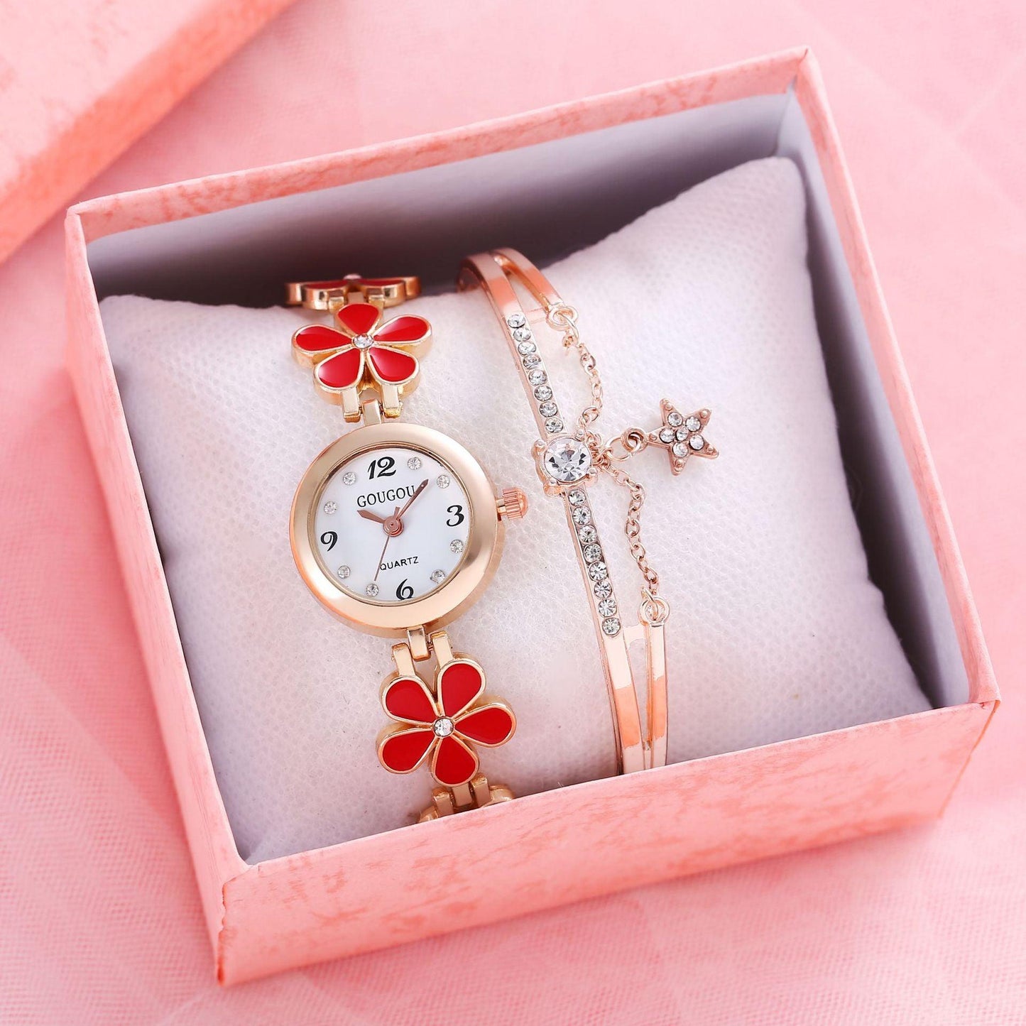 Bracelet Watch Beautiful Daisy Style 2Pc Bracelet Set-Ladies