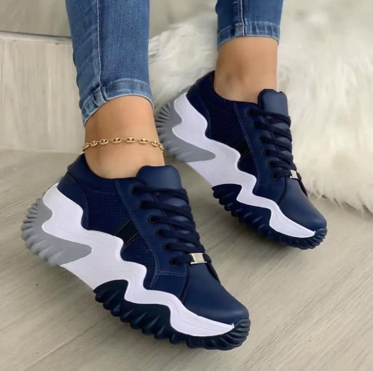 Women's Trendy Zig Zag Sole Lace-up Sports Trainers