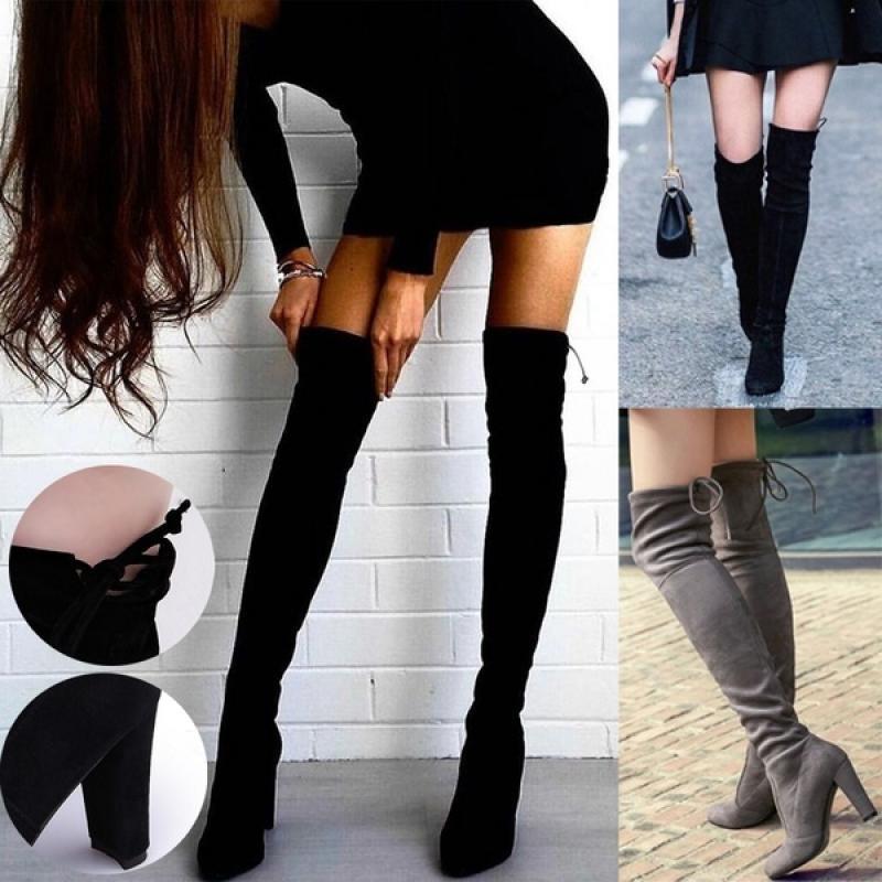 Ladies Black Knee High High Heel Long Boots