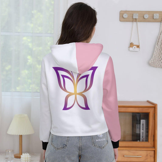 Fayziebobs Pink & White Butterfly Cropped Hoodie