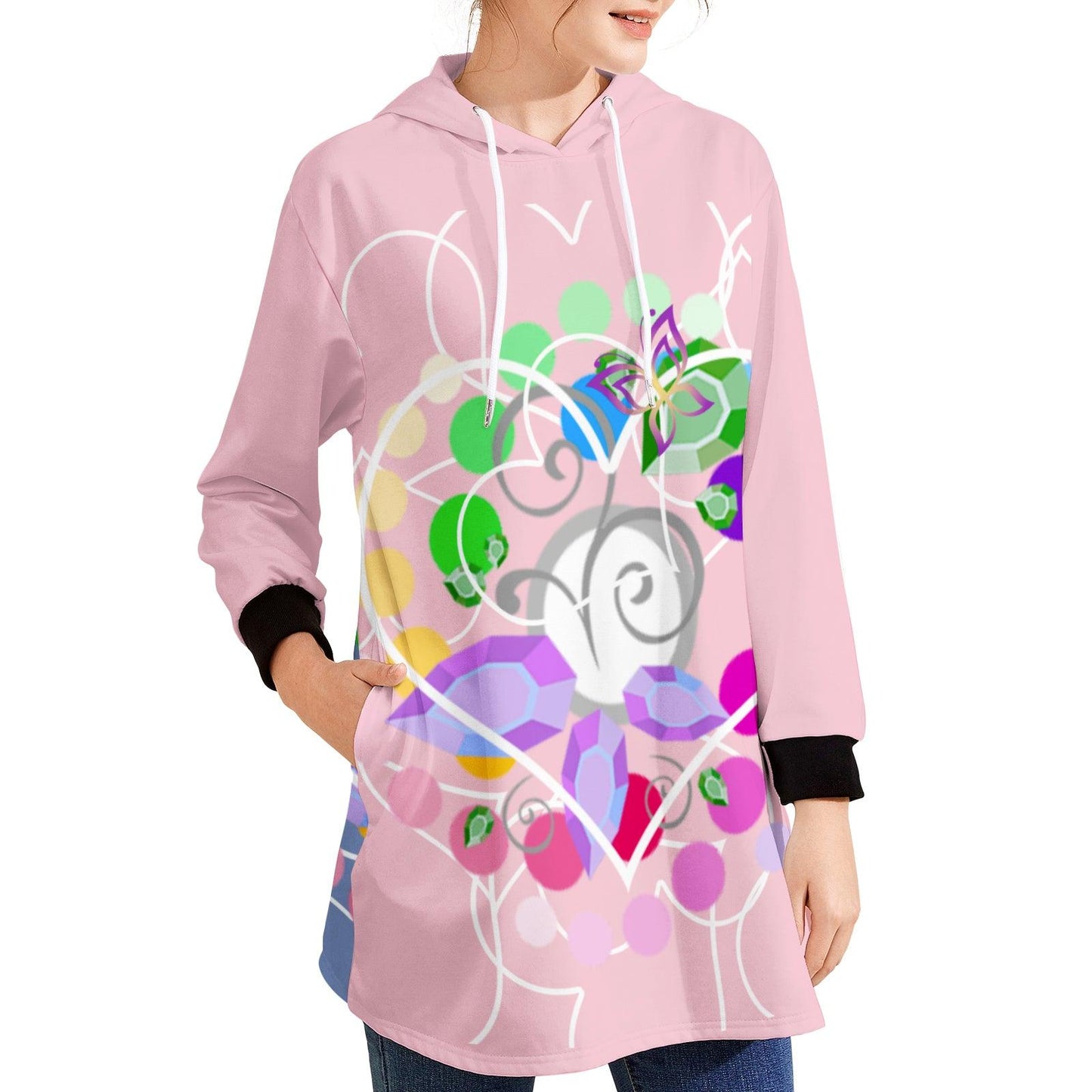 Fayzebobs Flower Heart Pink Hoodie Mini Dress